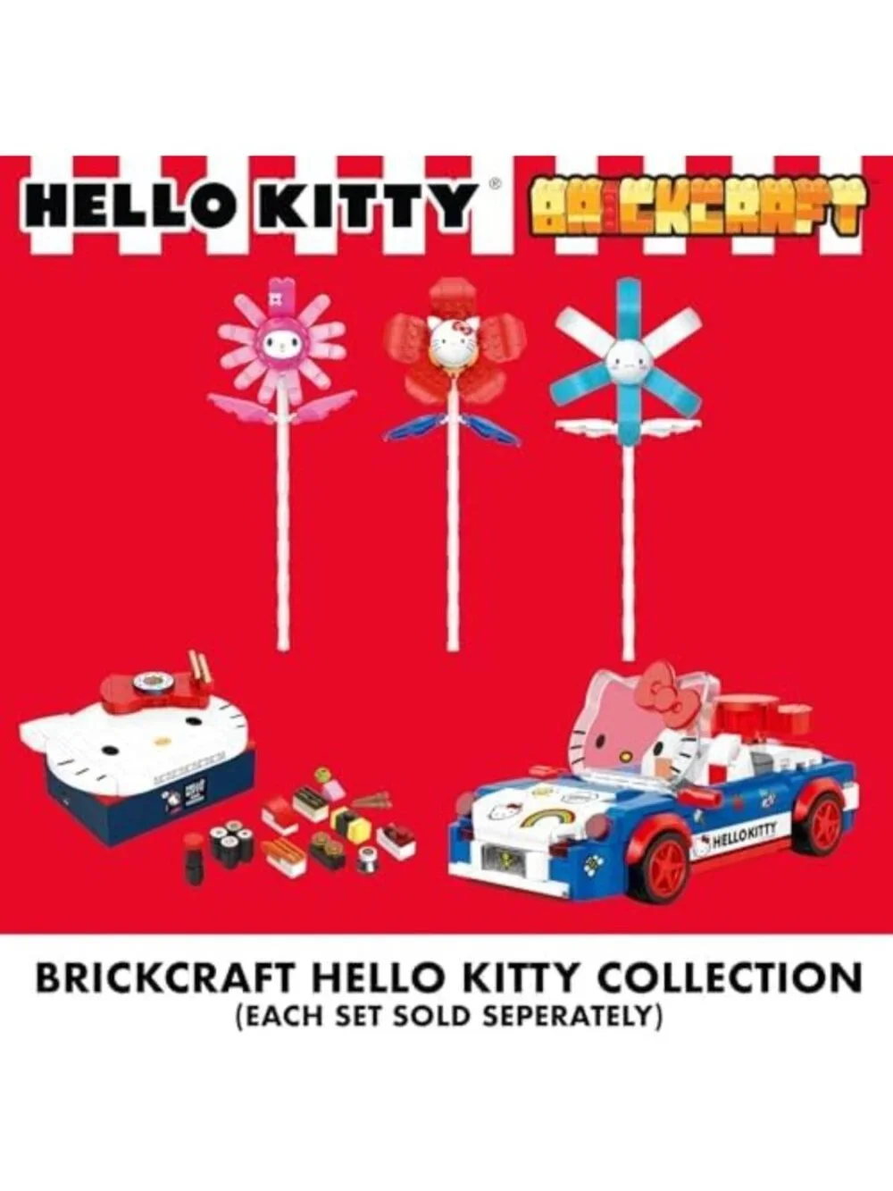 Hello Kitty Convertible Car Building Set - 294-Piece Colorful Brick Kit with